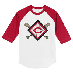 Cincinnati Reds Tiny Turnip Youth Diamond Cross Bats 3/4-Sleeve Raglan T-Shirt - White/Red - MLB Discount