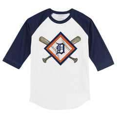 Detroit Tigers Tiny Turnip Youth Diamond Cross Bats 3/4-Sleeve Raglan T-Shirt - White/Navy - MLB Sale