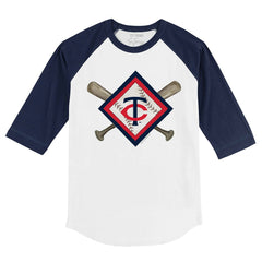 Minnesota Twins Tiny Turnip Youth Diamond Cross Bats 3/4-Sleeve Raglan T-Shirt - White/Navy - MLB Online