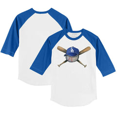 Los Angeles Dodgers Tiny Turnip Youth Hat Crossbats 3/4-Sleeve Raglan T-Shirt - White/Royal - MLB Sale