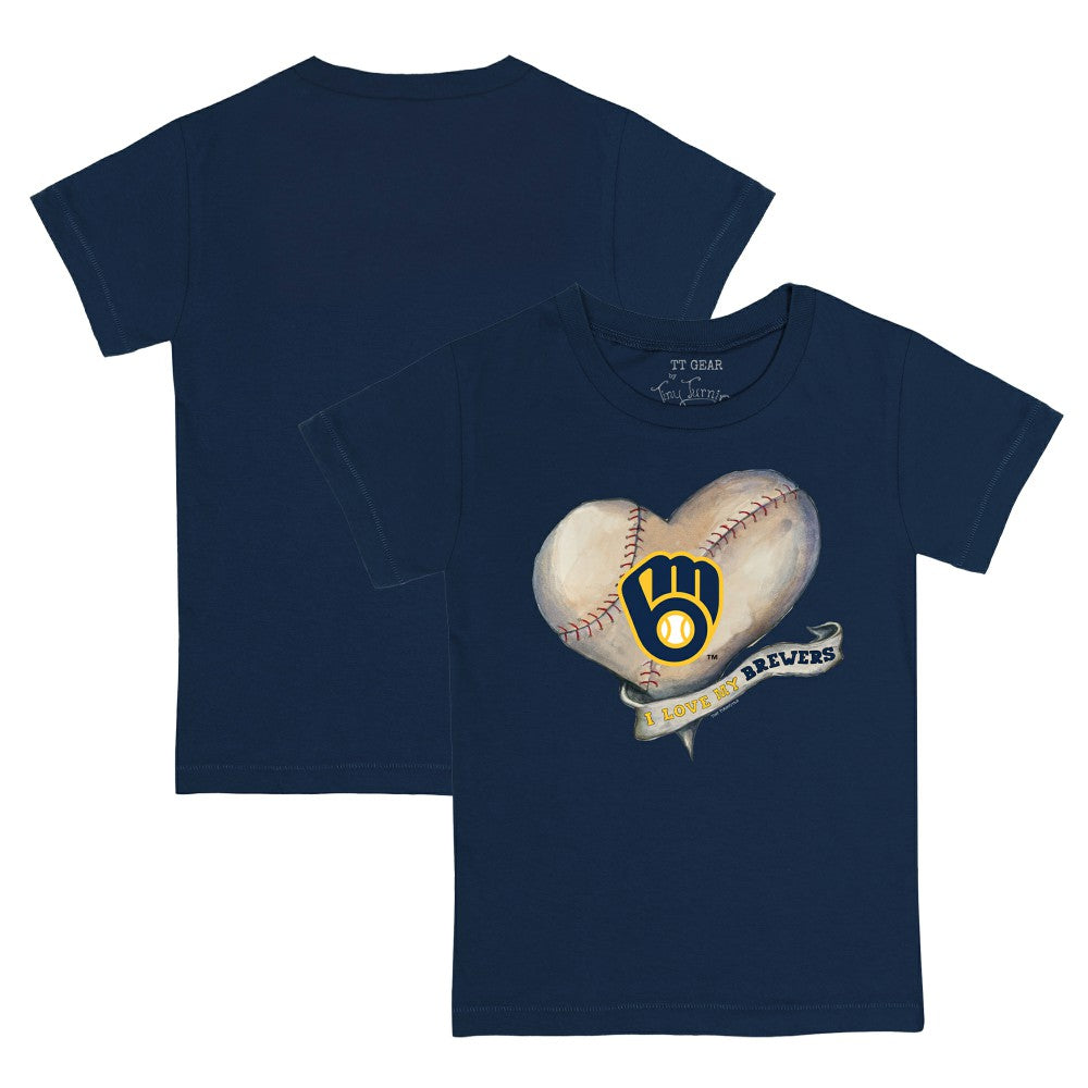 Milwaukee Brewers Tiny Turnip Youth Heart Banner T-Shirt - Navy - MLB Lifestyle