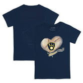 Milwaukee Brewers Tiny Turnip Youth Heart Banner T-Shirt - Navy - MLB Lifestyle