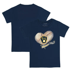 Milwaukee Brewers Tiny Turnip Youth Heart Banner T-Shirt - Navy - MLB Lifestyle