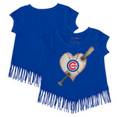 Chicago Cubs Tiny Turnip Girls Youth Heart Bat Fringe T-Shirt - Royal - MLB Discount