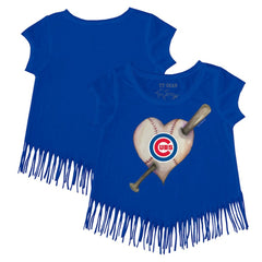 Chicago Cubs Tiny Turnip Girls Youth Heart Bat Fringe T-Shirt - Royal - MLB Discount