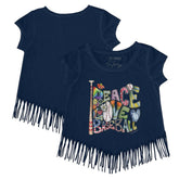 Tampa Bay Rays Tiny Turnip Girls Youth Peace Love Baseball Fringe T-Shirt - Navy - MLB on Sale