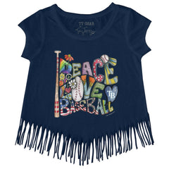 Tampa Bay Rays Tiny Turnip Girls Youth Peace Love Baseball Fringe T-Shirt - Navy - MLB on Sale