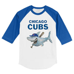 Chicago Cubs Tiny Turnip Youth Shark 3/4-Sleeve Raglan T-Shirt - White/Royal - MLB Online