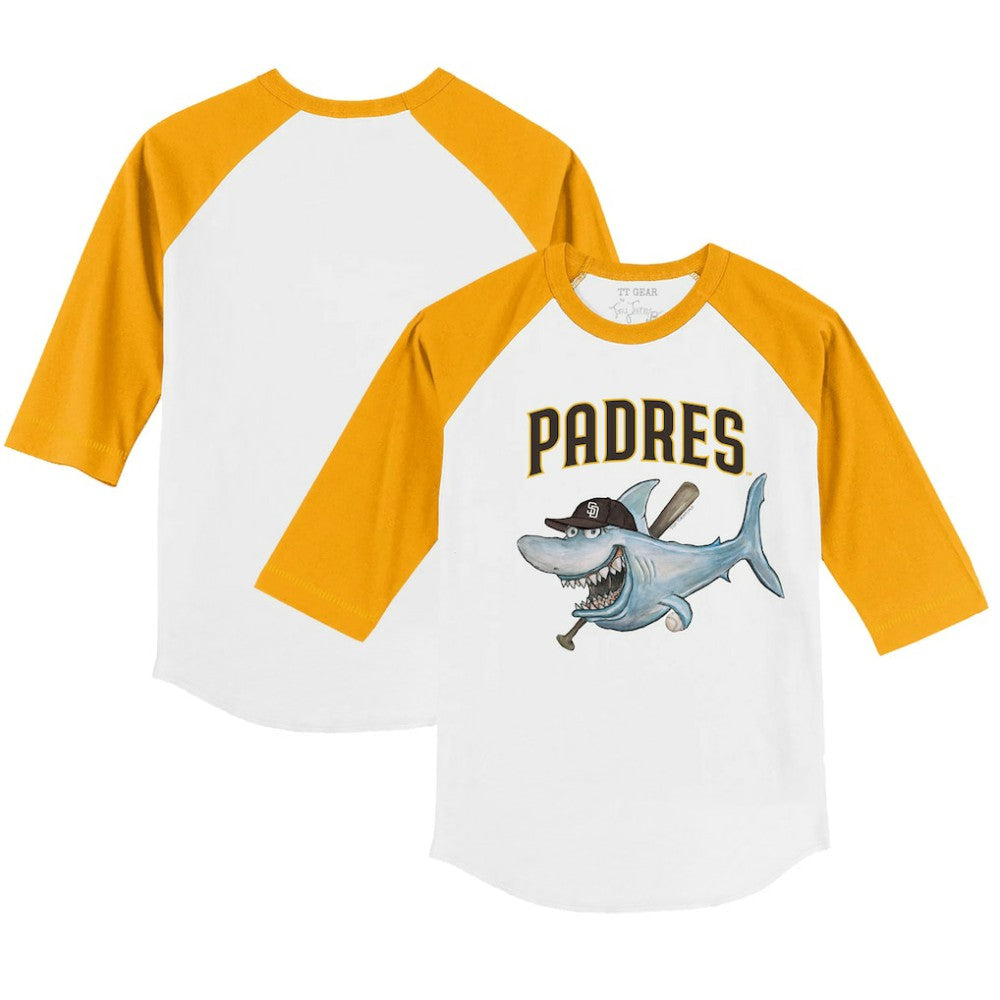 San Diego Padres Tiny Turnip Youth Shark 3/4-Sleeve Raglan T-Shirt - White/Gold - MLB Discount