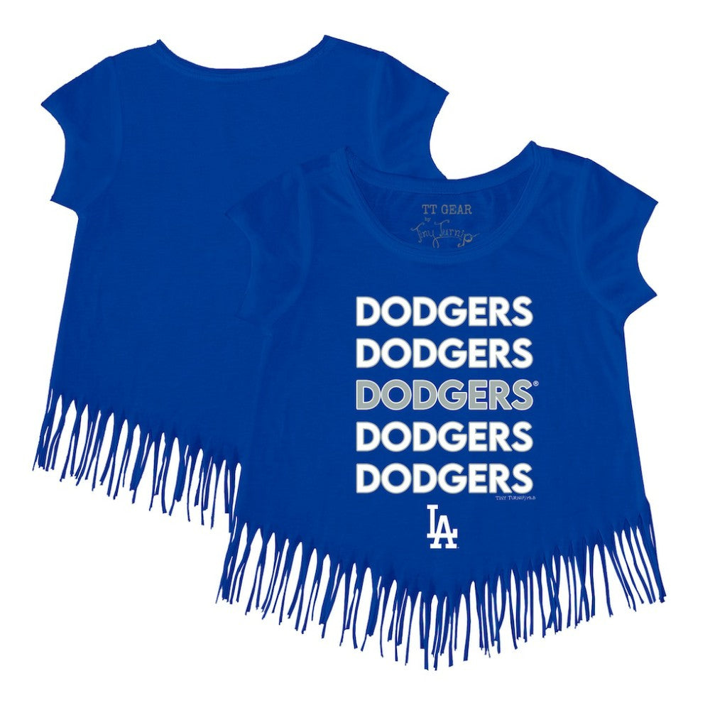 Los Angeles Dodgers Tiny Turnip Girls Youth Stacked Fringe T-Shirt - Royal - MLB Sale