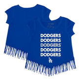 Los Angeles Dodgers Tiny Turnip Girls Youth Stacked Fringe T-Shirt - Royal - MLB Sale