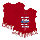 Philadelphia Phillies Tiny Turnip Girls Youth Stacked Fringe T-Shirt - Red - MLB Discount