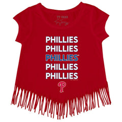 Philadelphia Phillies Tiny Turnip Girls Youth Stacked Fringe T-Shirt - Red - MLB Discount