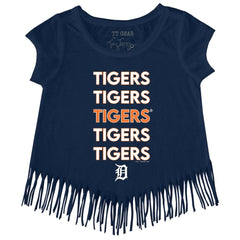 Detroit Tigers Tiny Turnip Girls Youth Stacked Fringe T-Shirt - Navy - MLB Online