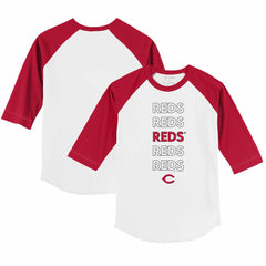 Cincinnati Reds Tiny Turnip Youth Stacked 3/4-Sleeve Raglan T-Shirt - White/Red - MLB Discount