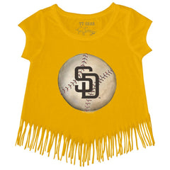 San Diego Padres Tiny Turnip Girls Youth Stitched Baseball Fringe T-Shirt - Gold - MLB Online