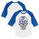Los Angeles Dodgers Tiny Turnip Youth Sugar Skull 3/4-Sleeve Raglan T-Shirt - White/Royal - MLB on Sale