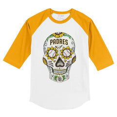San Diego Padres Tiny Turnip Youth Sugar Skull 3/4-Sleeve Raglan T-Shirt - White/Gold - MLB on Sale