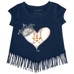 Houston Astros Tiny Turnip Girls Youth Tiara Heart Fringe T-Shirt - Navy - MLB Discount