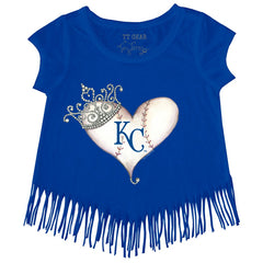 Kansas City Royals Tiny Turnip Girls Youth Tiara Heart Fringe T-Shirt - Royal - MLB Discount