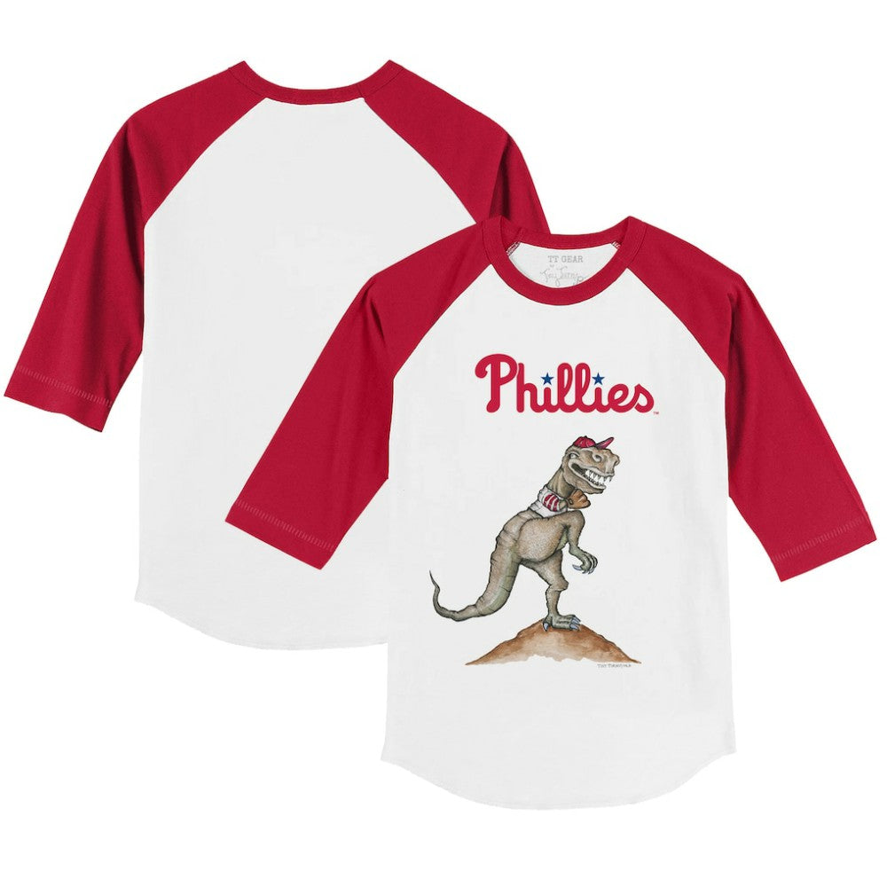 Philadelphia Phillies Tiny Turnip Youth TT Rex 3/4-Sleeve Raglan T-Shirt - White/Red - MLB Lifestyle