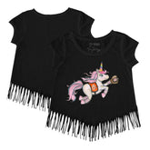 Baltimore Orioles Tiny Turnip Girls Youth Unicorn Fringe T-Shirt - Black - MLB on Sale