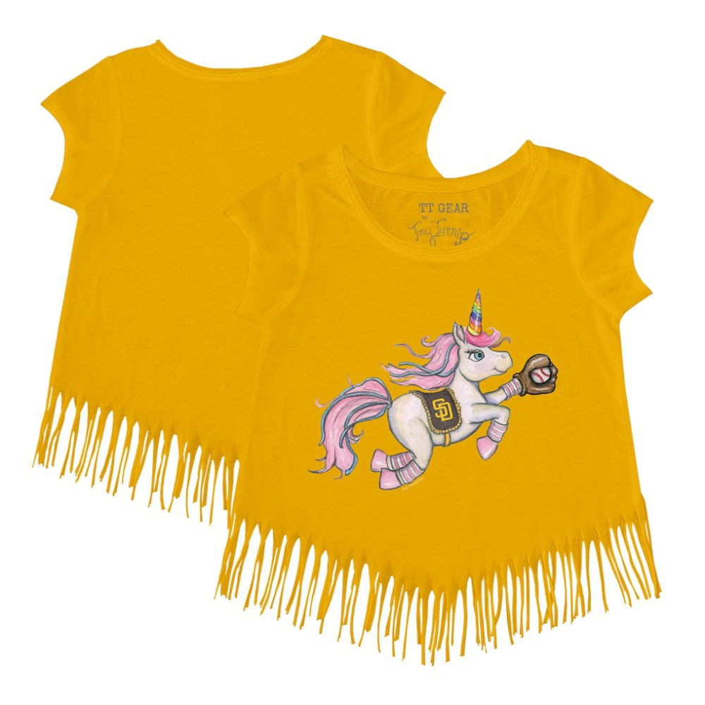San Diego Padres Tiny Turnip Girls Youth Unicorn Fringe T-Shirt - Gold - MLB Lifestyle