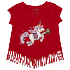 Boston Red Sox Tiny Turnip Girls Youth Unicorn Fringe T-Shirt - Red - MLB Lifestyle