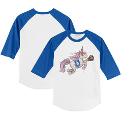 Los Angeles Dodgers Tiny Turnip Youth Unicorn 3/4-Sleeve Raglan T-Shirt - White/Royal - MLB Lifestyle