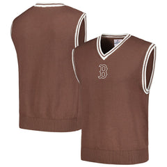 Boston Red Sox PLEASURES Knit V-Neck Pullover Sweater Vest - Brown - MLB Lifestyle