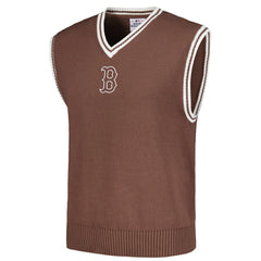 Boston Red Sox PLEASURES Knit V-Neck Pullover Sweater Vest - Brown - MLB Lifestyle