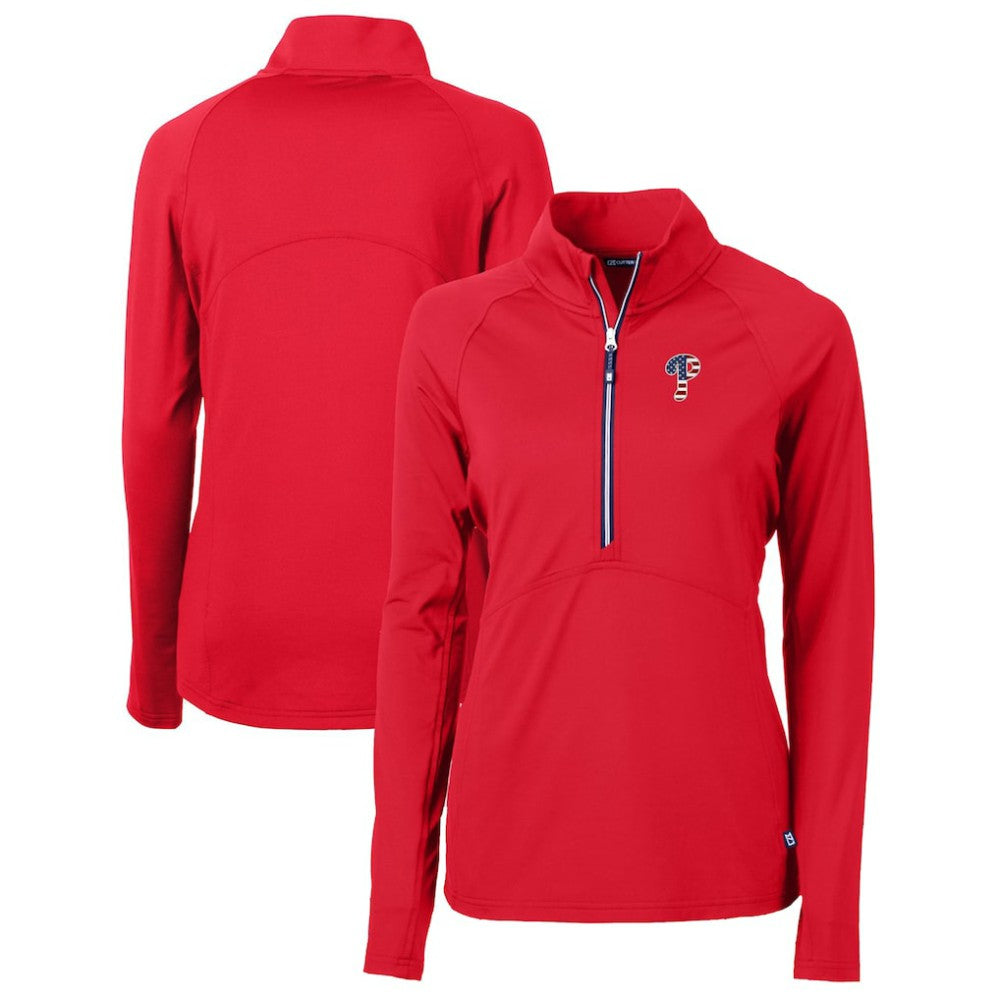 Philadelphia Phillies Cutter & Buck Women's Americana Logo Adapt Eco Knit Stretch Recycled Half-Zip Pullover Top - Red - MLB Discount