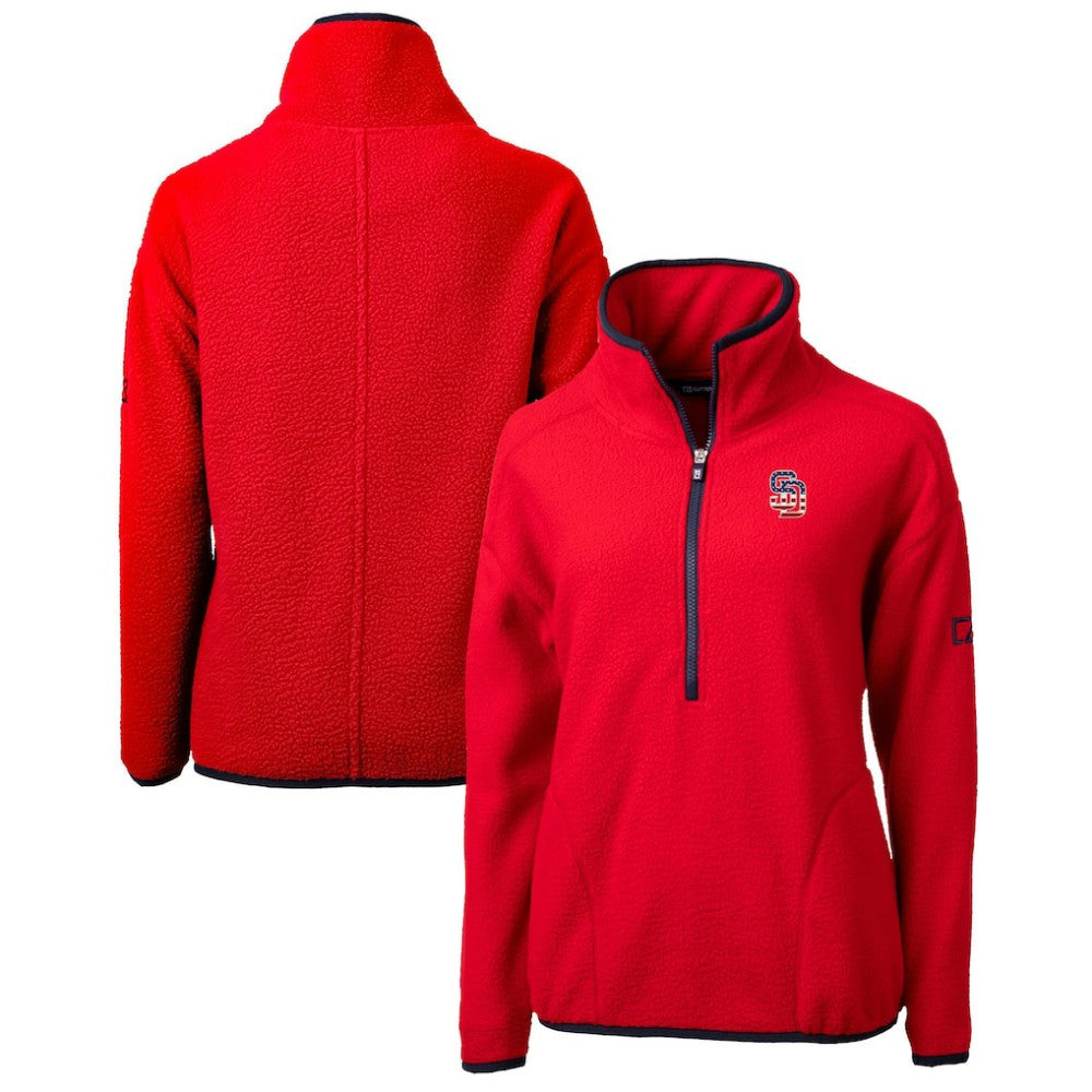 San Diego Padres Cutter & Buck Women's Americana Logo Cascade Eco Sherpa Fleece Half-Zip Pullover Jacket - Red - MLB on Sale