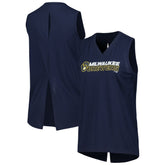 Milwaukee Brewers Levelwear Women's Paisley Chase V-Neck Tank Top - Navy - MLB Lifestyle