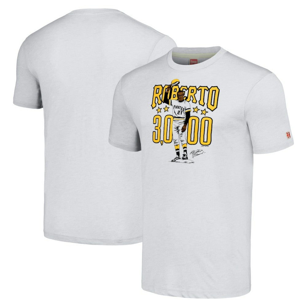 Roberto Clemente Pittsburgh Pirates Homage Illustration Tri-Blend T-Shirt - Heather Gray - MLB on Sale