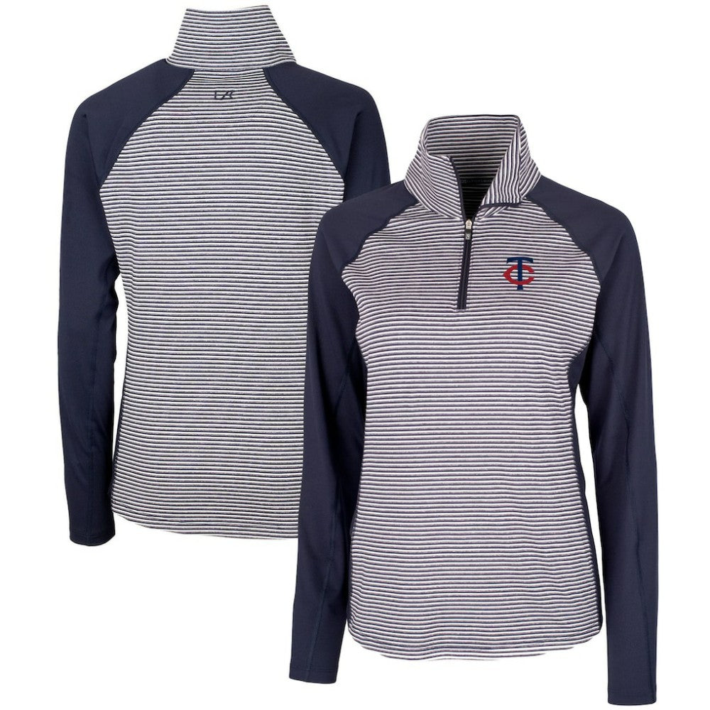 Minnesota Twins Cutter & Buck Women's DryTec Forge Tonal Stripe Stretch Half-Zip Top - Navy - MLB Lifestyle