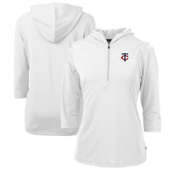 Minnesota Twins Cutter & Buck Women's DryTec Virtue Eco Pique Recycled Half-Zip Pullover Hoodie Top - White - MLB on Sale