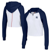 New York Yankees Lusso Women's Jane Raglan Quarter-Zip Tri-Blend Cropped Pullover Hoodie - White - MLB Online