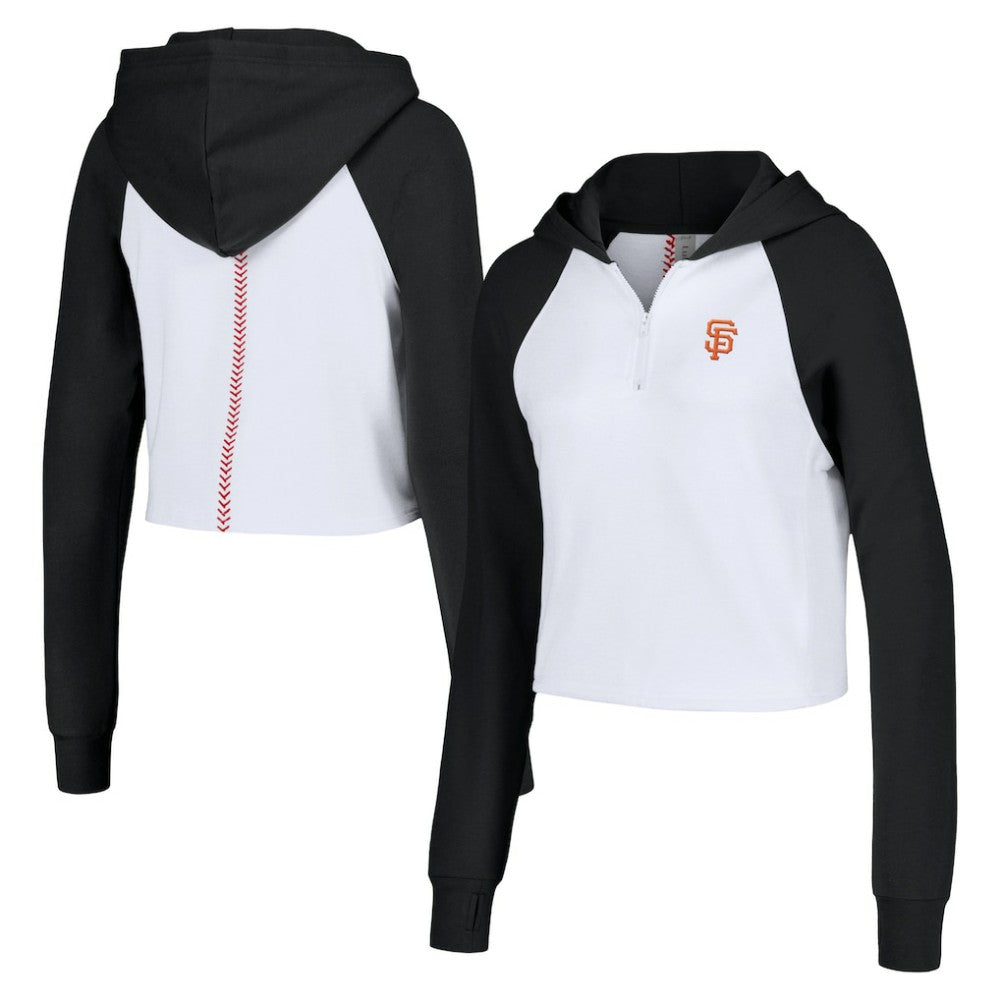 San Francisco Giants Lusso Women's Jane Raglan Quarter-Zip Tri-Blend Cropped Pullover Hoodie - White - MLB Online