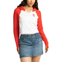 St. Louis Cardinals Lusso Women's Jane Raglan Quarter-Zip Tri-Blend Cropped Pullover Hoodie - White - MLB Sale