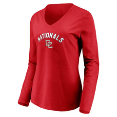 Washington Nationals Women's Cooperstown Collection Personalized Winning Streak Long Sleeve V-Neck T-Shirt - Red - MLB on Sale