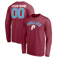 Philadelphia Phillies Personalized Cooperstown Collection Alternate Winning Streak Long Sleeve T-Shirt - Burgundy - MLB Lifestyle