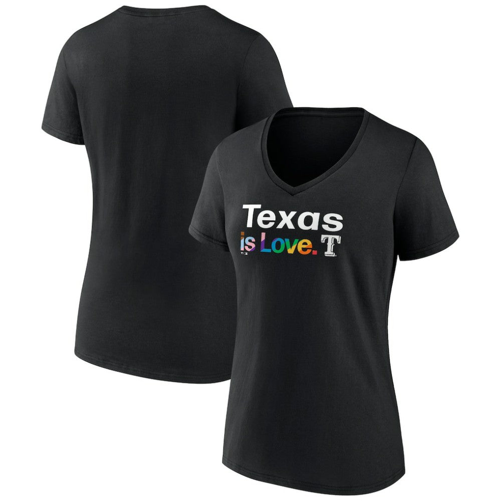 Texas Rangers Women's City Pride V-Neck T-Shirt - Black - MLB Lifestyle