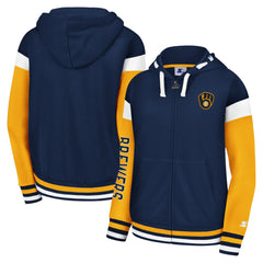Milwaukee Brewers Starter Women's Homestretch Full-Zip Hoodie - Navy - MLB Lifestyle