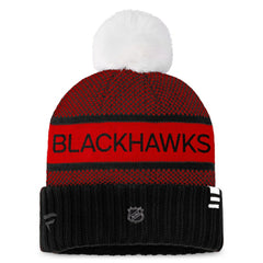 Chicago Blackhawks Fanatics Women's Authentic Pro Rink Cuffed Knit Hat with Pom - Black/Red - NHL 200000792
