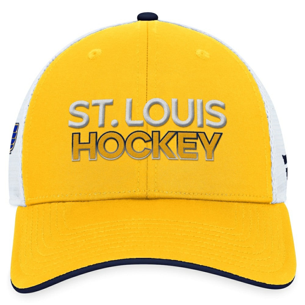 St. Louis Blues Fanatics Authentic Pro Rink Trucker Adjustable Hat - Gold - NHL 200000932