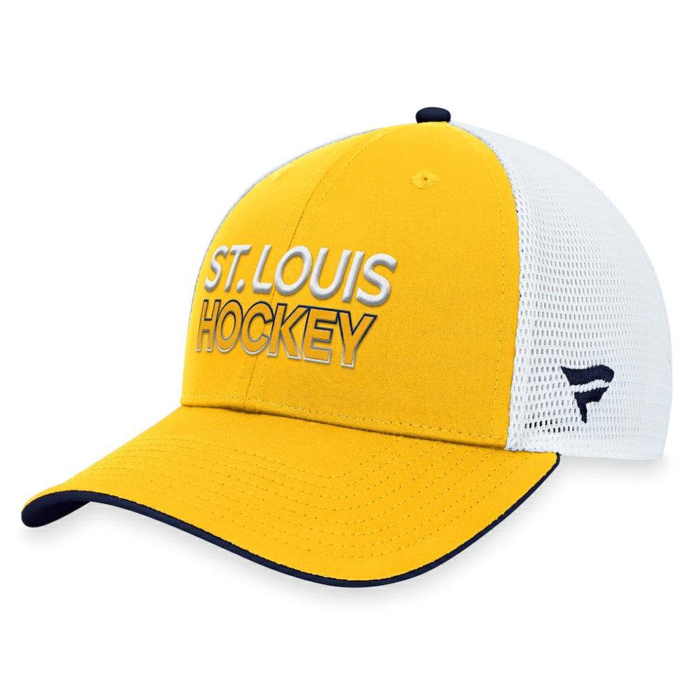 St. Louis Blues Fanatics Authentic Pro Rink Trucker Adjustable Hat - Gold - NHL 200000932