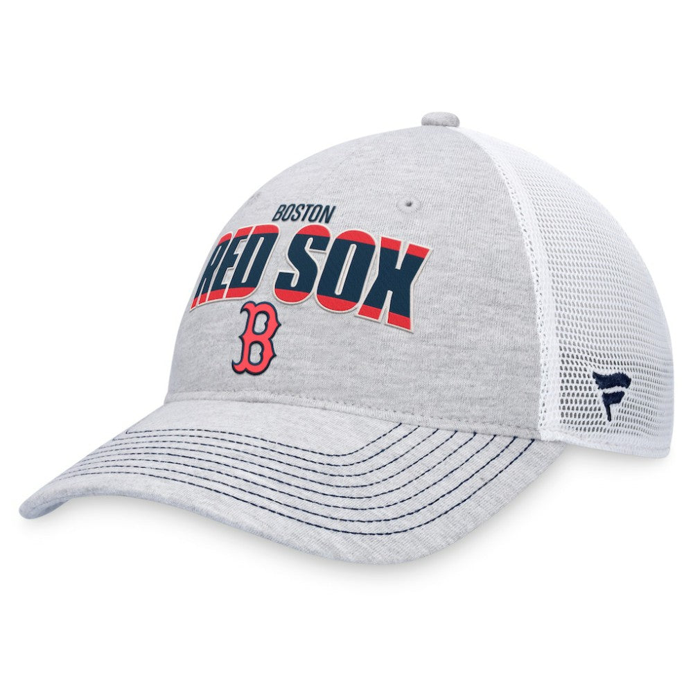 Boston Red Sox Fanatics Logo Trucker Adjustable Hat - Heather Gray/White - Fanatics Lifestyle
