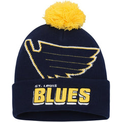 St. Louis Blues Mitchell & Ness Punch Out Cuffed Knit Hat with Pom - Blue - NHL 200002081