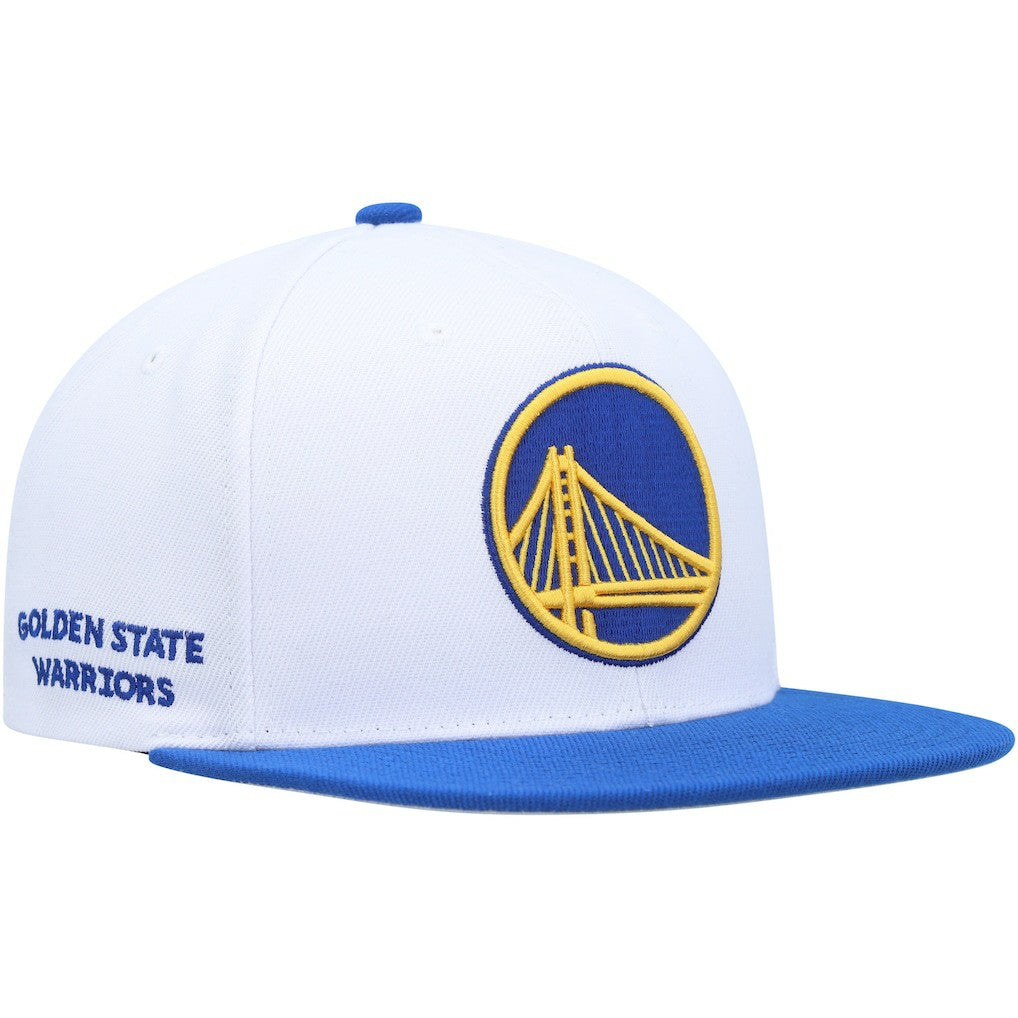 Golden State Warriors Side Core 2.0 Snapback Hat for sale White/Royal | Mitchell & Ness